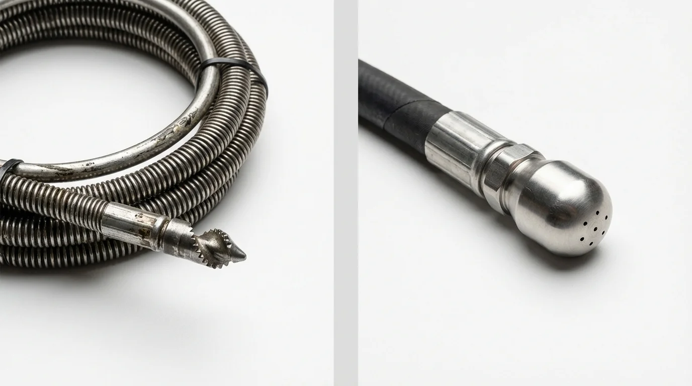 Drain snake cable and hydro jetting nozzle used for drain cleaning in Central City, KY