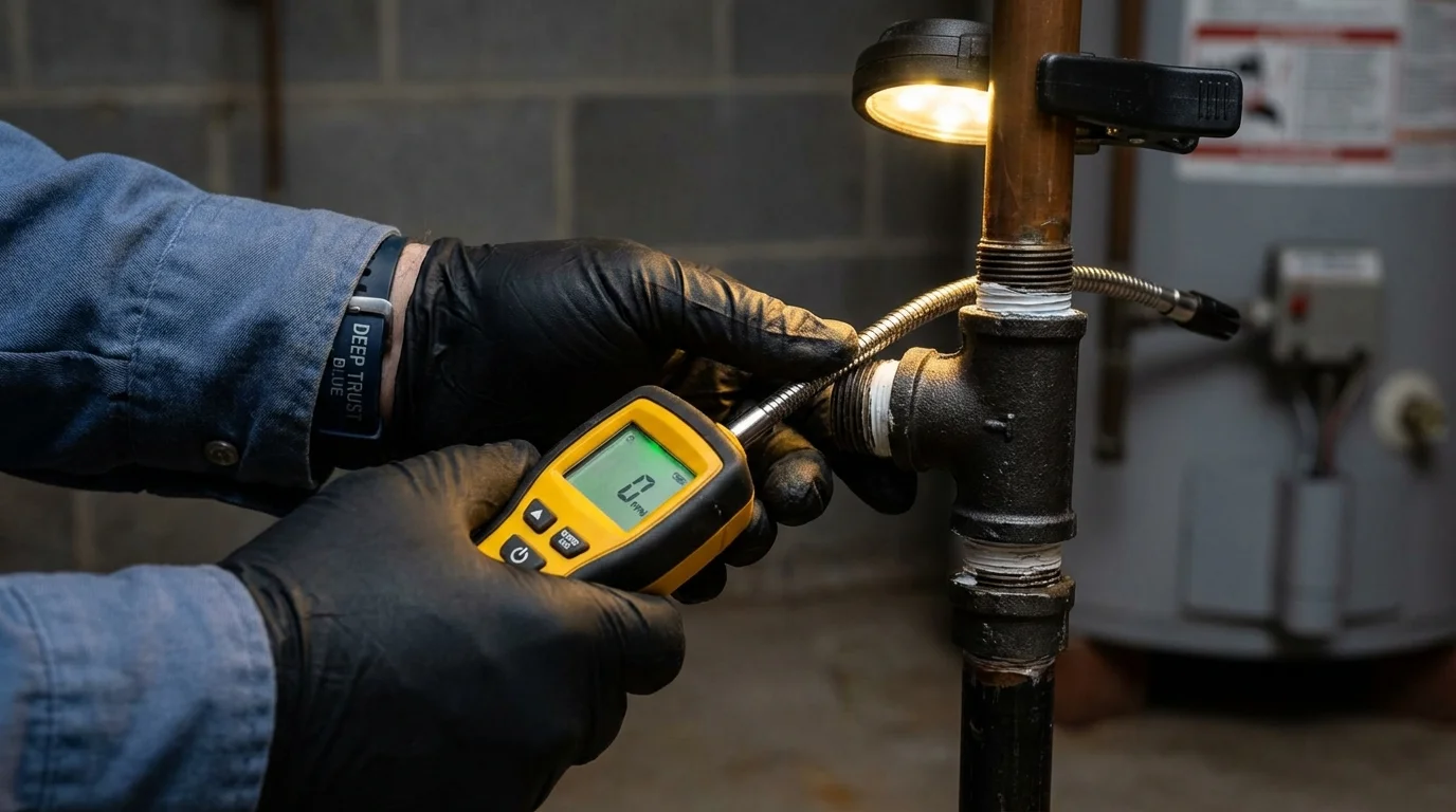 Gas leak detection with electronic sniffer by Johns Plumbing LLC in Central City