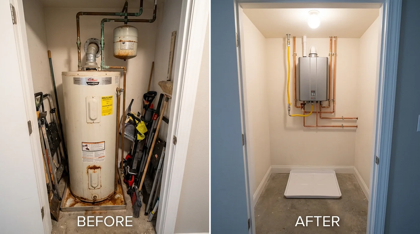 Tank water heater versus wall-mounted tankless unit comparison for Central City, KY homeowners