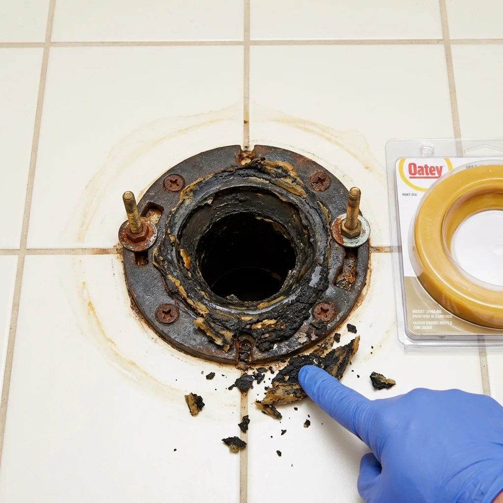 Failed wax ring showing water seepage at the base of a toilet in a Central City, KY home
